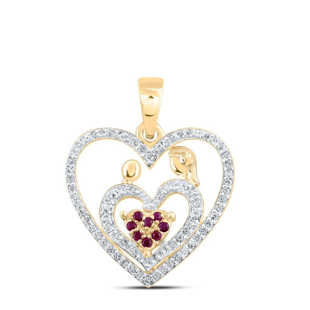 Triple Heart Ruby Diamond Pendant 10K Gold 10K Yellow Gold HipHopBling