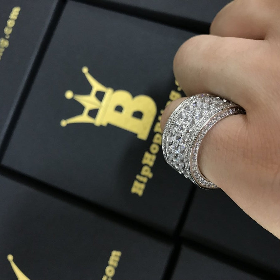Triple Princess Cut Eternity Band 360 Rhodium CZ Bling Ring 7 HipHopBling
