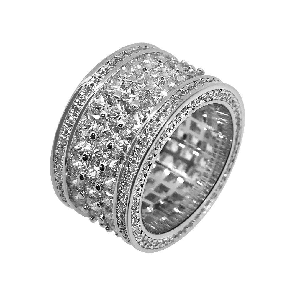 Triple Princess Cut Eternity Band 360 Rhodium CZ Bling Ring 7 HipHopBling