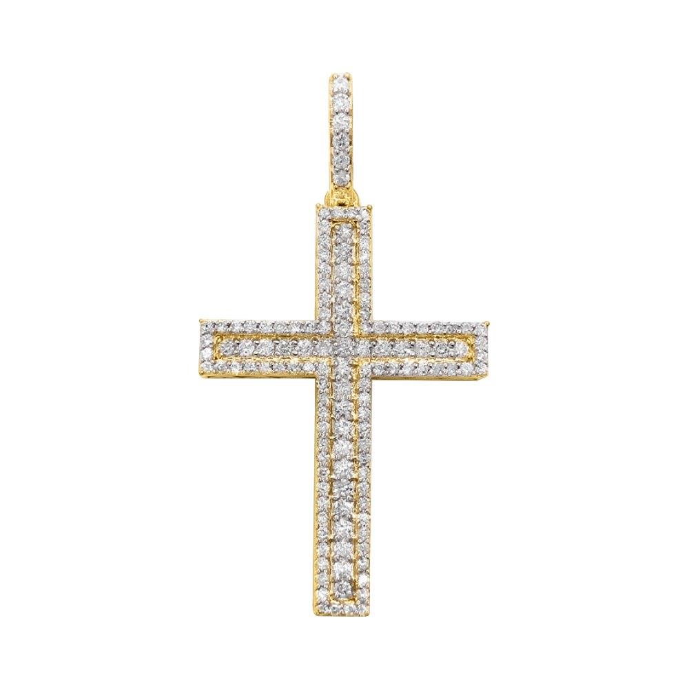 Triple Row Cross Diamond Pendant 1.70cttw 10K Yellow Gold HipHopBling