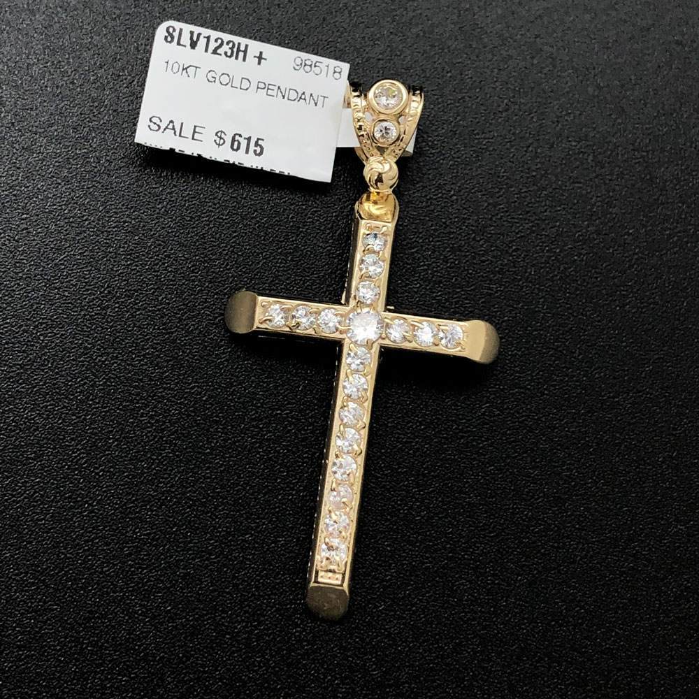 Tube Tennis Cross CZ 10K Yellow Gold Pendant HipHopBling
