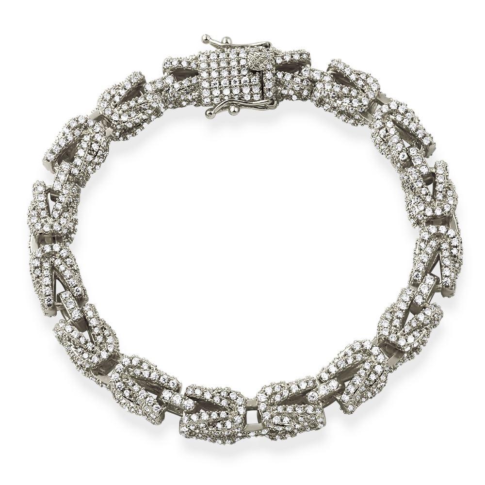 Turkish 3D Link Iced Out Hip Hop Bracelet White Gold 7" HipHopBling