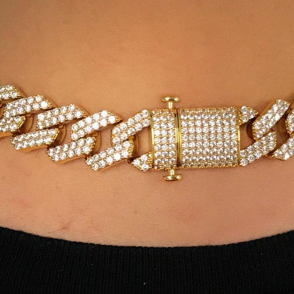Turkish Cuban Bling Bling Chain 14MM White / Yellow Gold Yellow Gold 18" HipHopBling