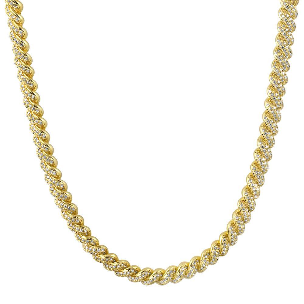 Twisted Rope CZ Bling Bling Iced Out Chain Yellow Gold 18" HipHopBling