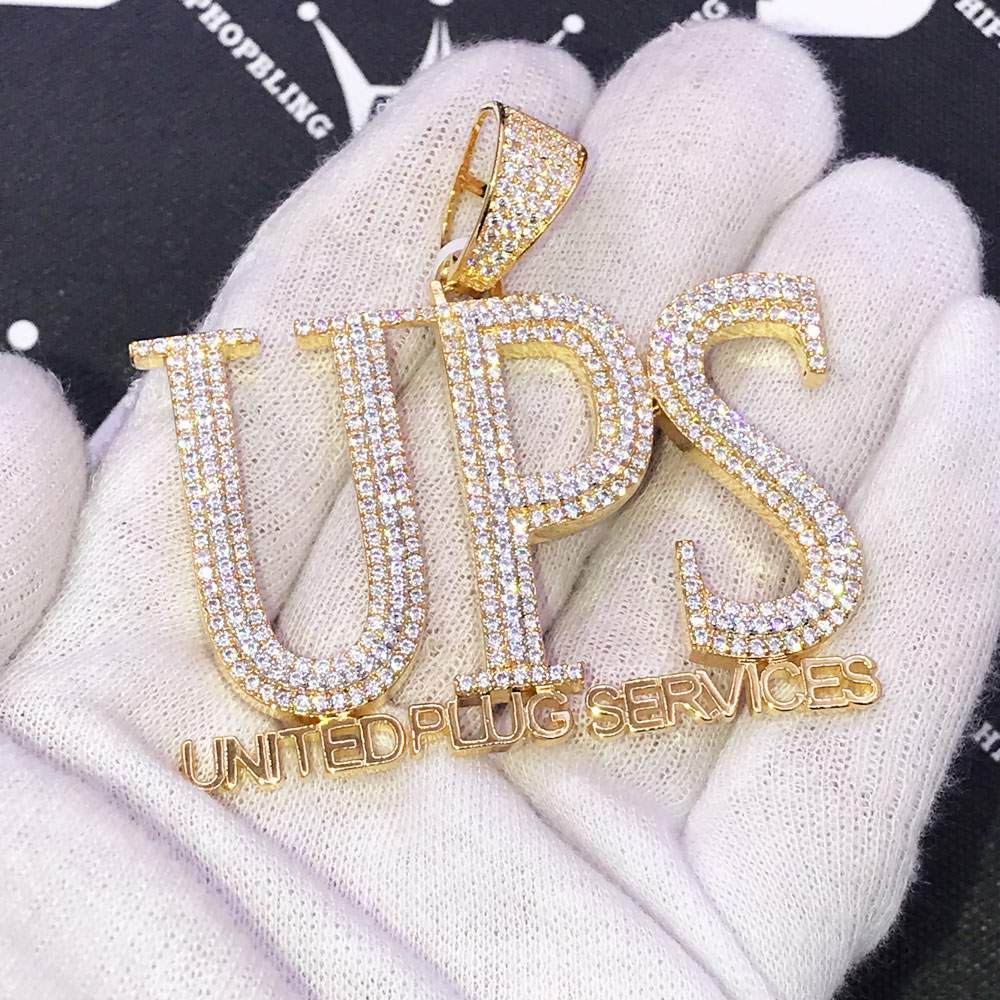 UPS United Plug Services CZ Hip Hop Bling Bling Pendant Yellow Gold HipHopBling
