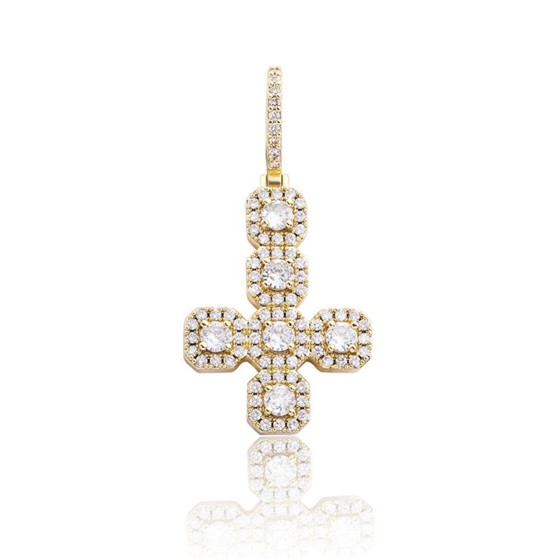 Upside Down Cluster Cross Iced Out Hip Hop Pendant Yellow Gold HipHopBling