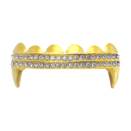 Vampire Fang Double Iced Out Gold Grillz Top HipHopBling