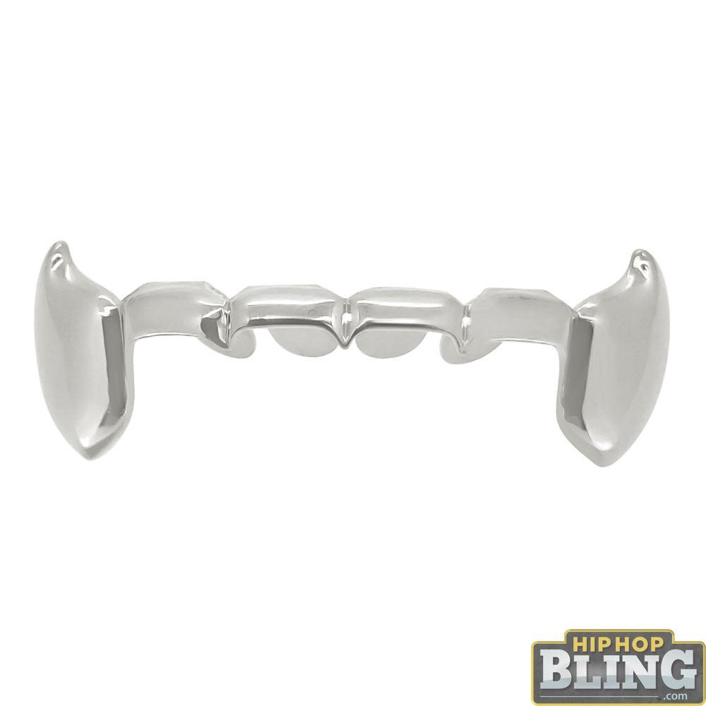 Vampire Silver Grillz Half Open Bottom Fang Teeth HipHopBling