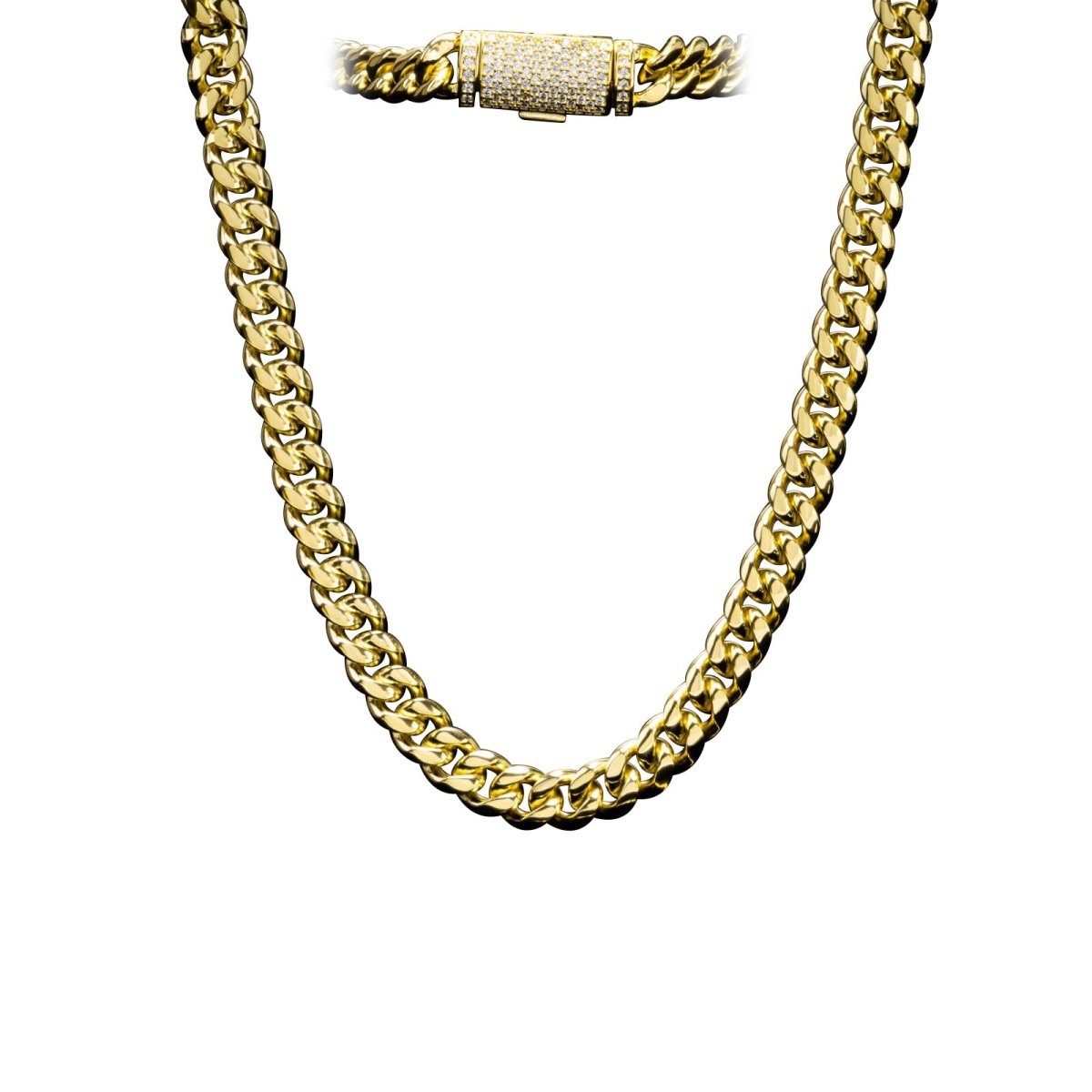 VVS Moissanite Miami Cuban Chain Steel / .925 Silver 8MM White Gold 18" HipHopBling