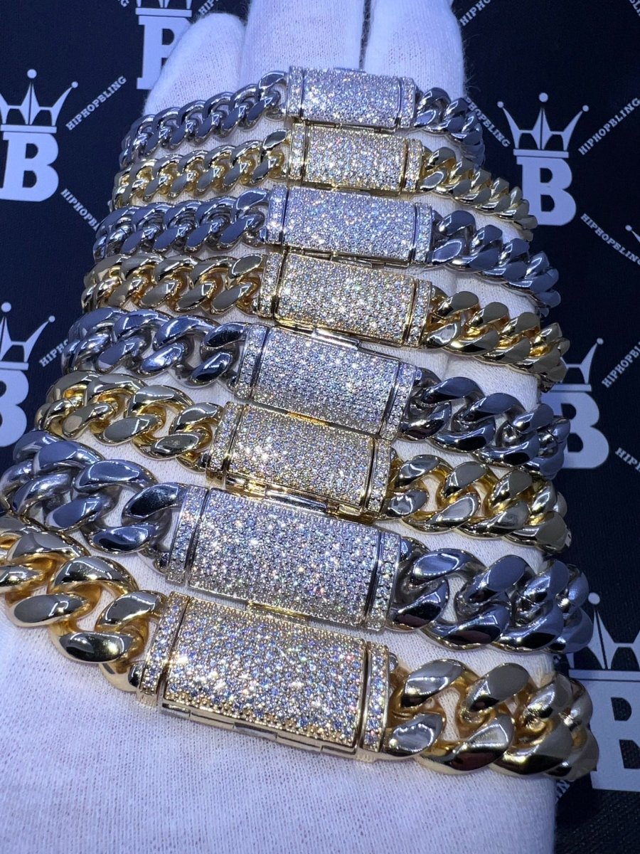 VVS Moissanite Miami Cuban Chain Steel / .925 Silver 8MM Yellow Gold 7" Bracelet HipHopBling