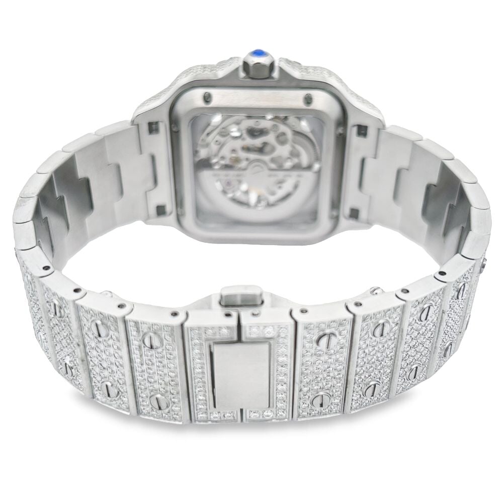 VVS Skeleton Moissanite Iced Out Auto Square Steel Watch HipHopBling