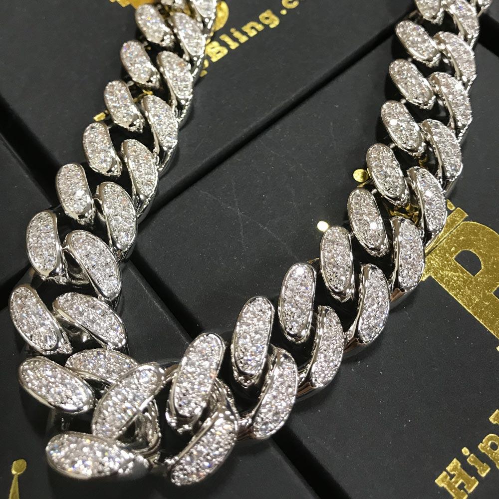 White Gold 19MM Cuban Link Iced Out CZ Chain HipHopBling