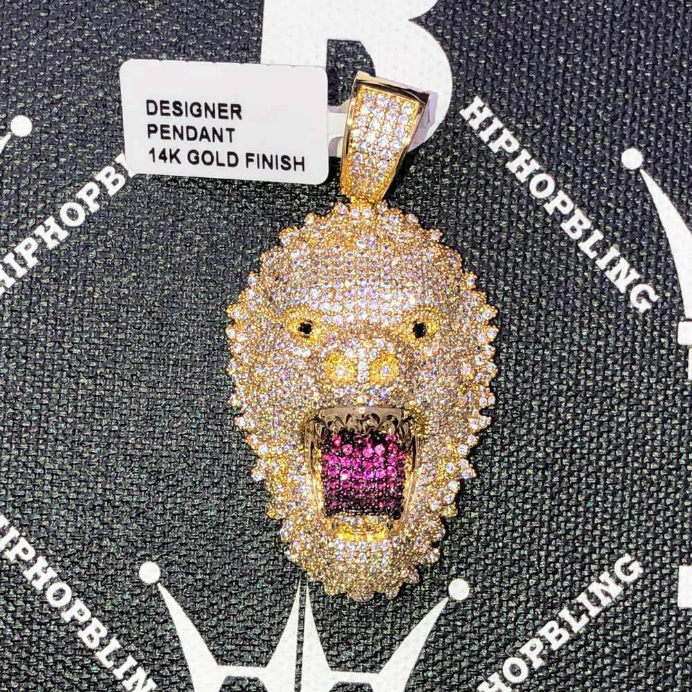 Wild Animal CZ Hip Hop Bling Bling Pendant Yellow Gold HipHopBling