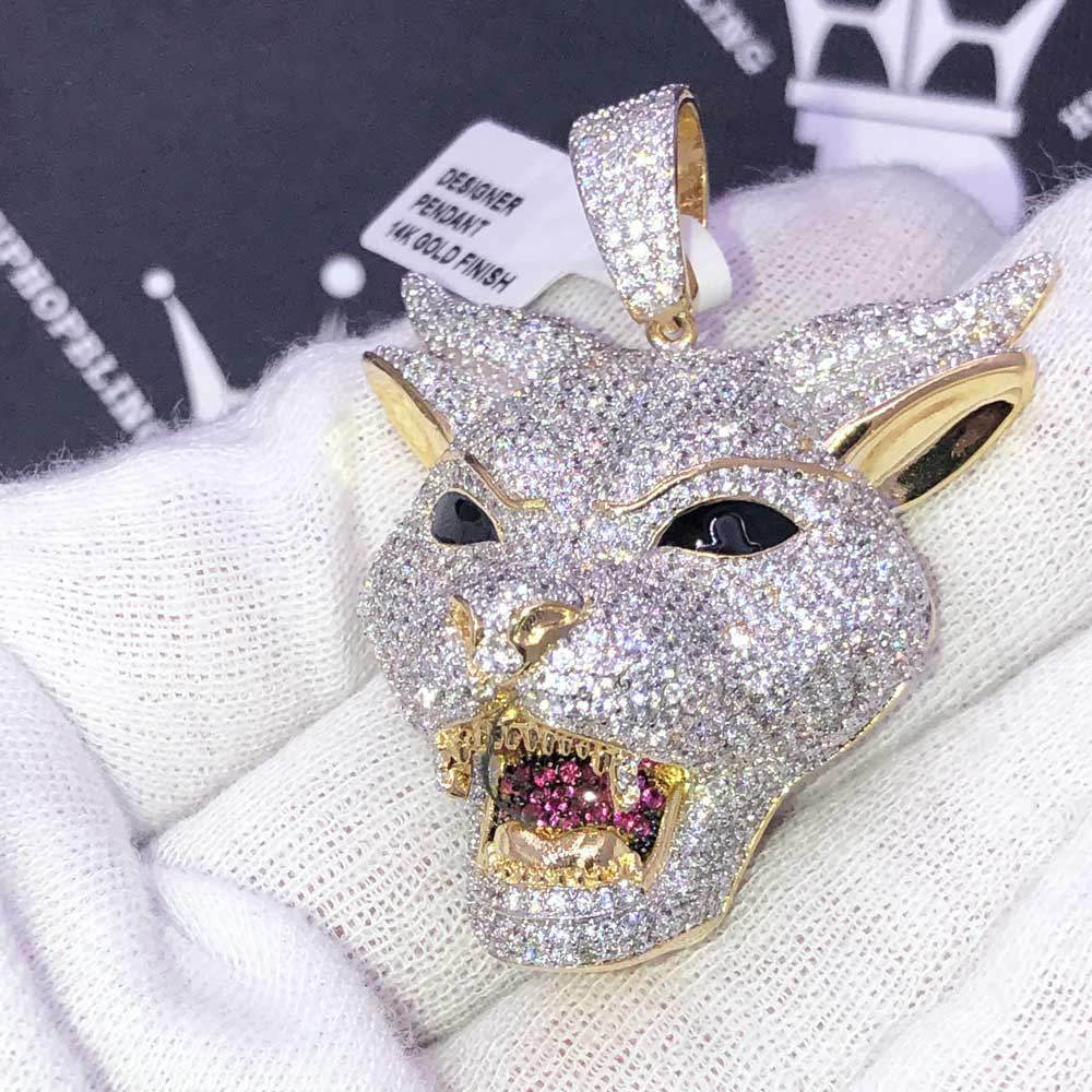 Wolf with Horns CZ Hip Hop Bling Bling Pendant Yellow Gold HipHopBling