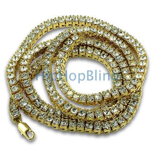 Womens Gold 1 Row Bling Tennis Necklace 16 Inches HipHopBling