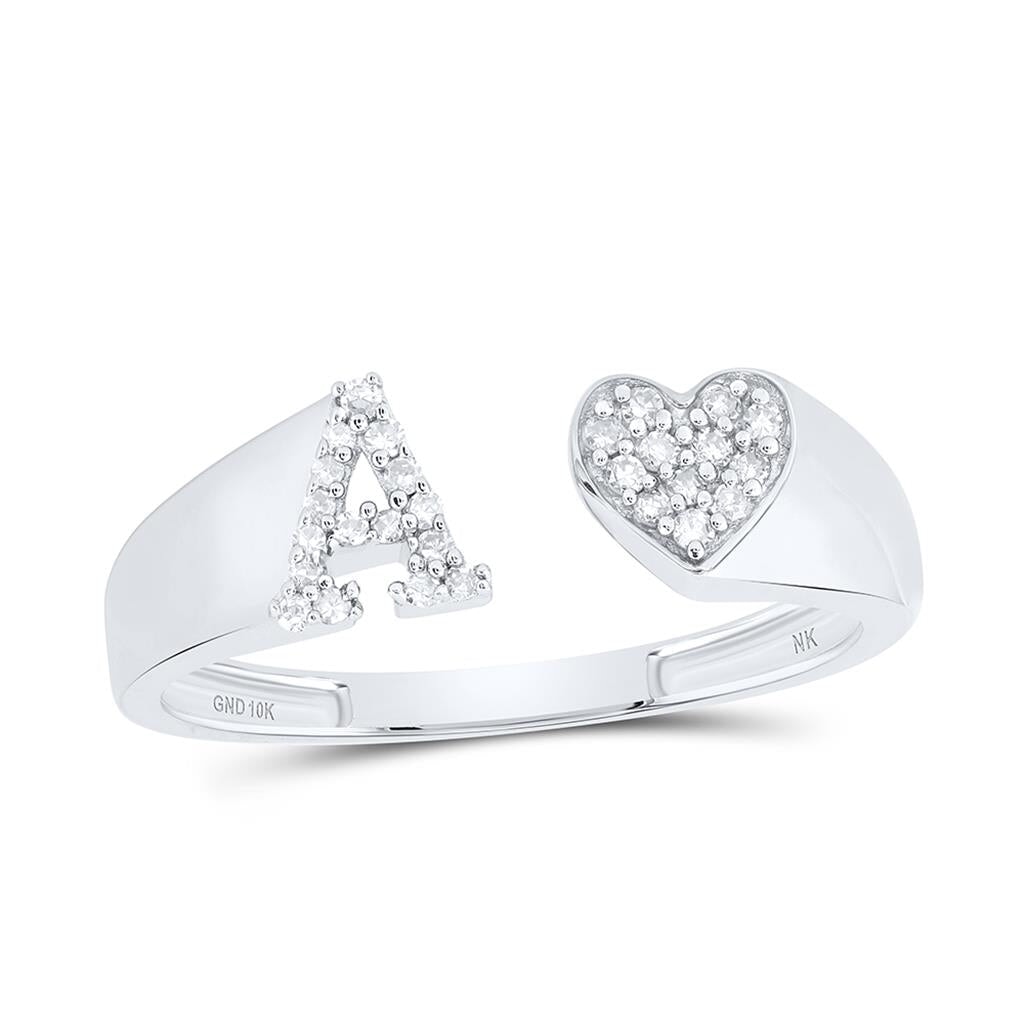 Womens Initial Letter Heart Diamond Ring 10K Gold A 10K White Gold HipHopBling