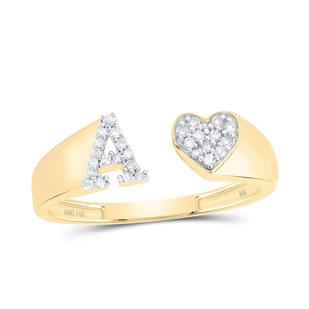 Womens Initial Letter Heart Diamond Ring 10K Gold A 10K Yellow Gold HipHopBling