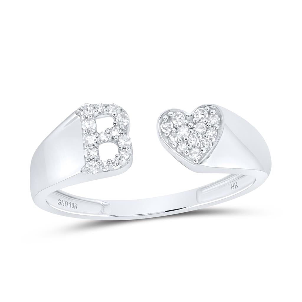 Womens Initial Letter Heart Diamond Ring 10K Gold B 10K White Gold HipHopBling