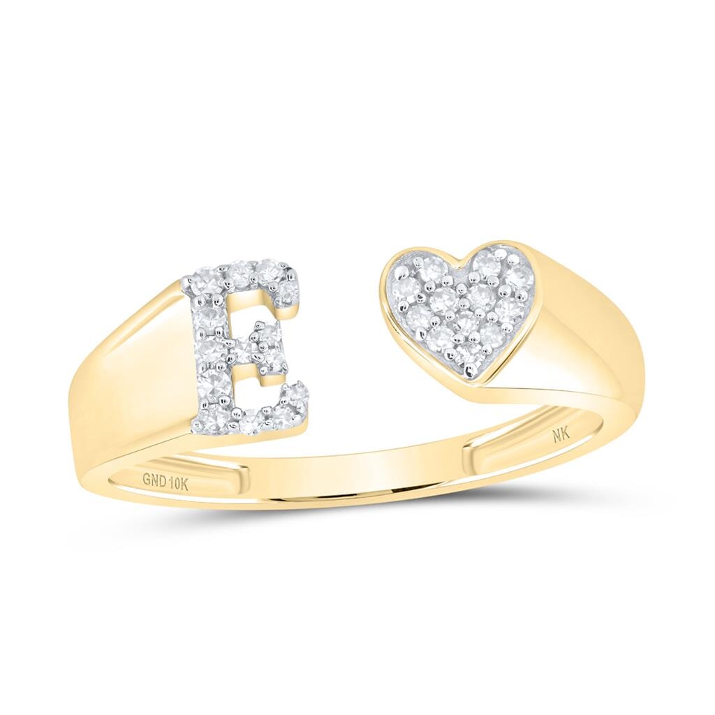 Womens Initial Letter Heart Diamond Ring 10K Gold E 10K Yellow Gold HipHopBling