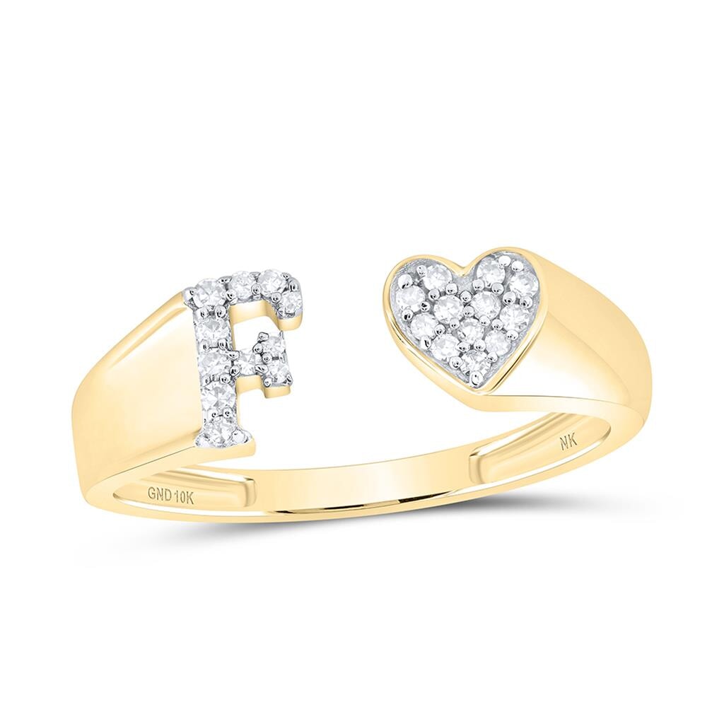 Womens Initial Letter Heart Diamond Ring 10K Gold F 10K Yellow Gold HipHopBling
