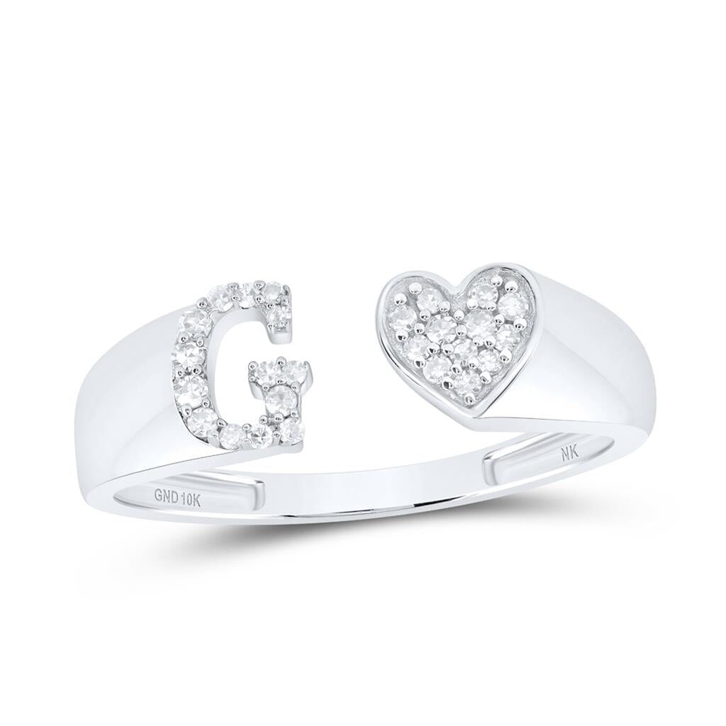 Womens Initial Letter Heart Diamond Ring 10K Gold G 10K White Gold HipHopBling