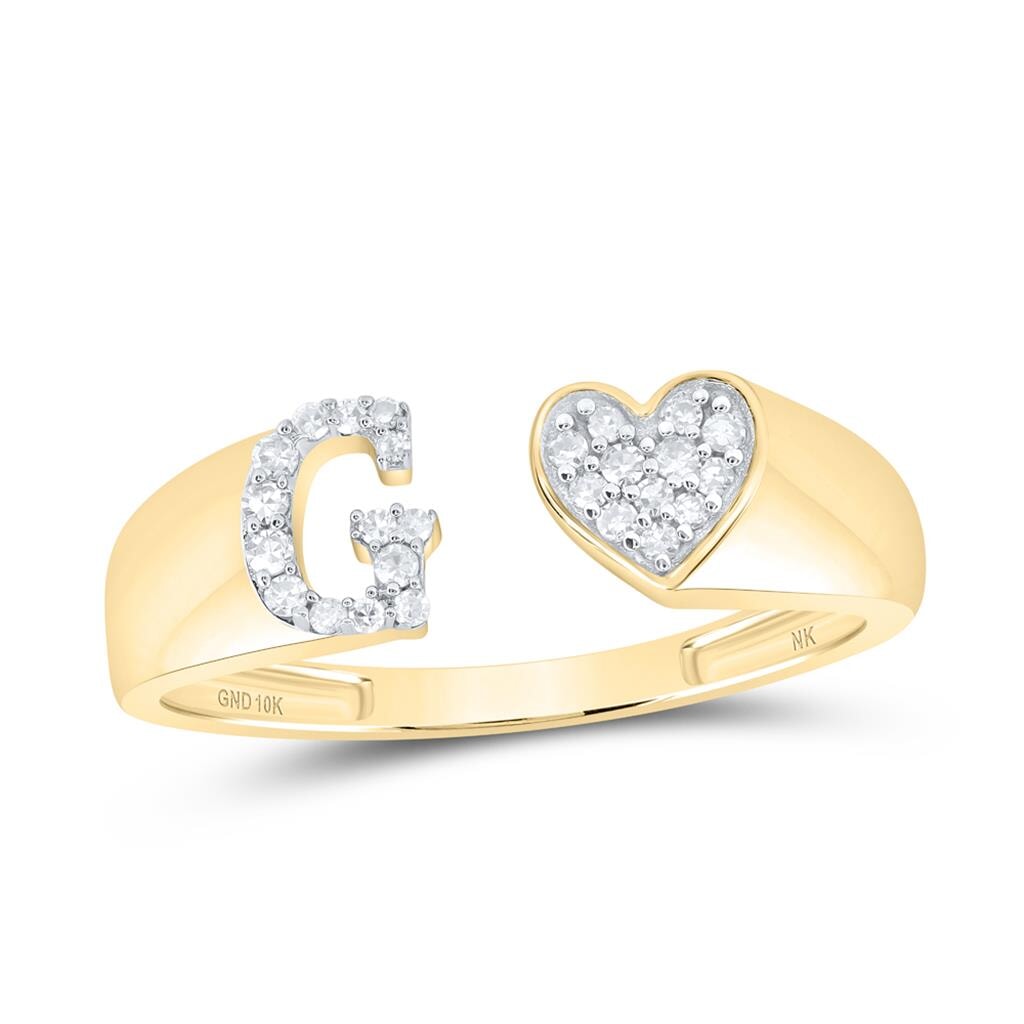 Womens Initial Letter Heart Diamond Ring 10K Gold G 10K Yellow Gold HipHopBling