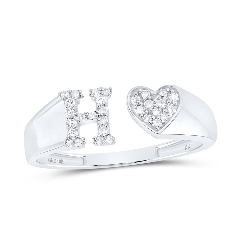 Womens Initial Letter Heart Diamond Ring 10K Gold H 10K White Gold HipHopBling