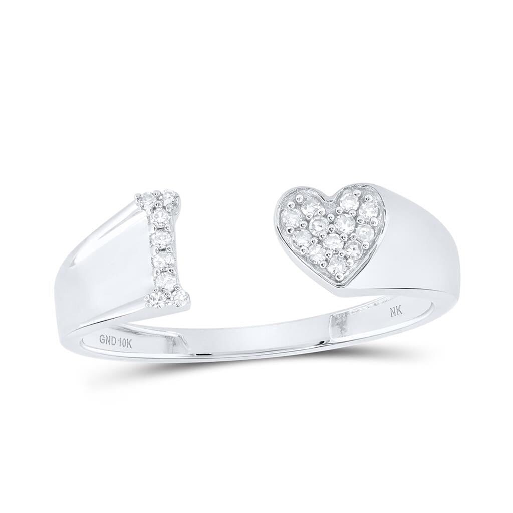 Womens Initial Letter Heart Diamond Ring 10K Gold I 10K White Gold HipHopBling
