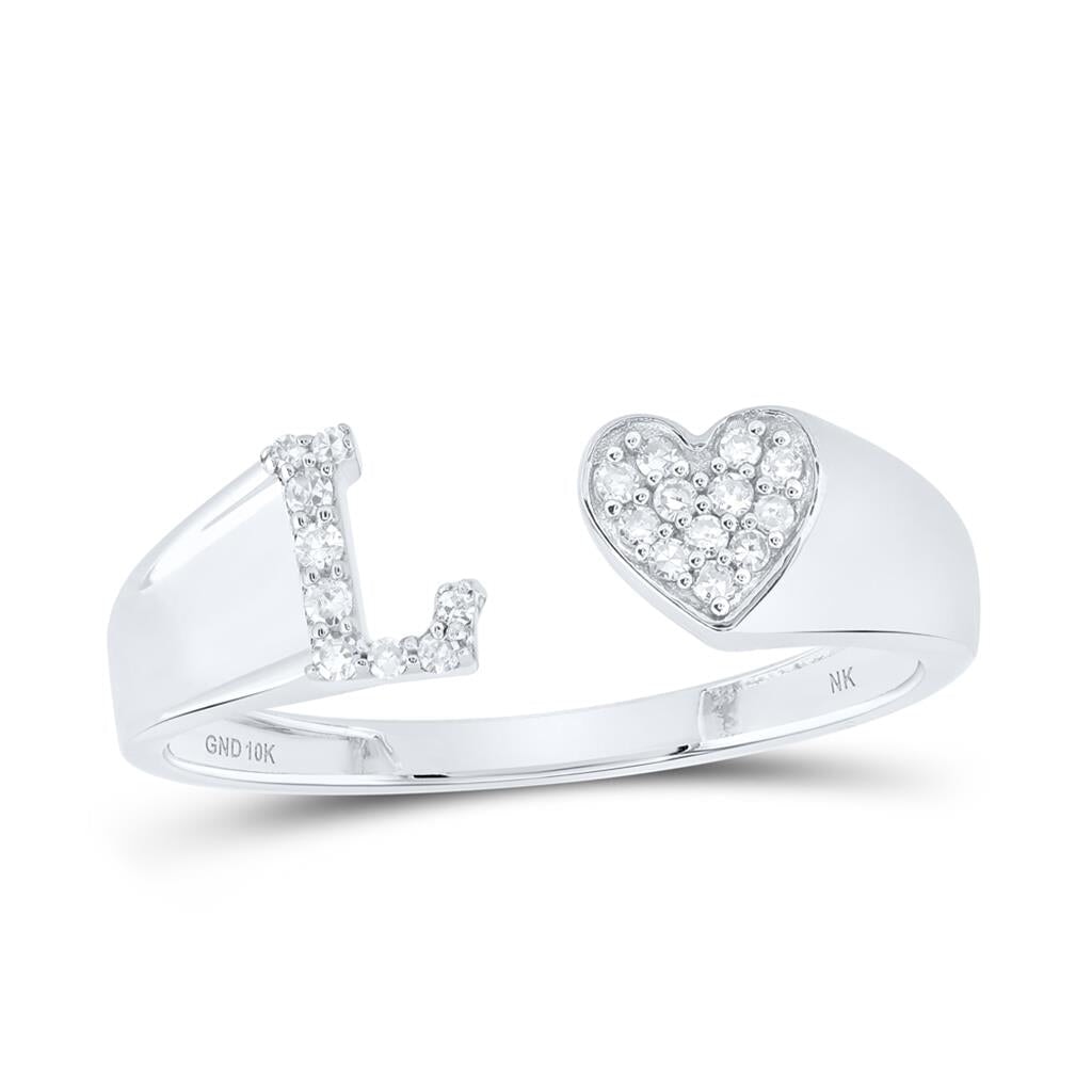 Womens Initial Letter Heart Diamond Ring 10K Gold L 10K White Gold HipHopBling
