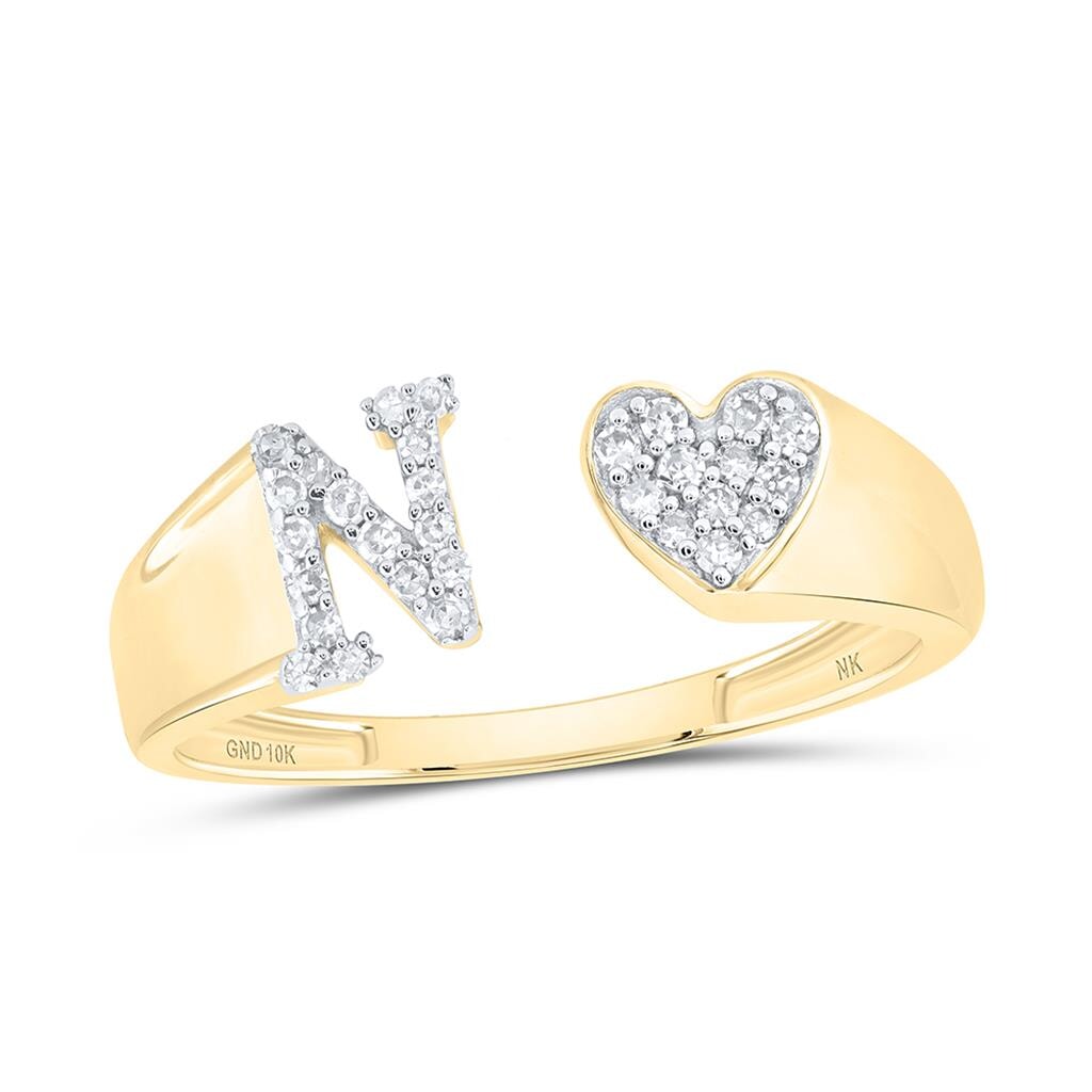 Womens Initial Letter Heart Diamond Ring 10K Gold N 10K Yellow Gold HipHopBling