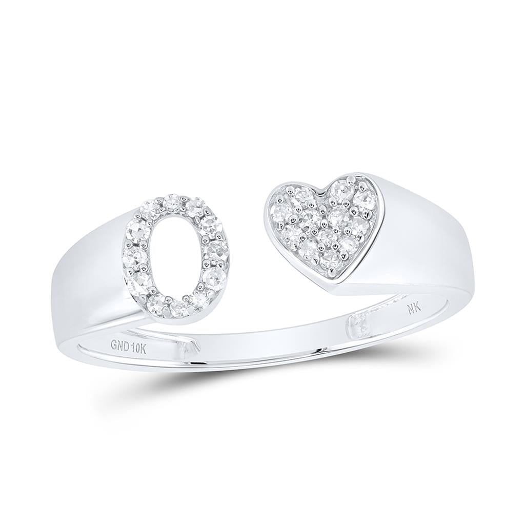 Womens Initial Letter Heart Diamond Ring 10K Gold O 10K White Gold HipHopBling