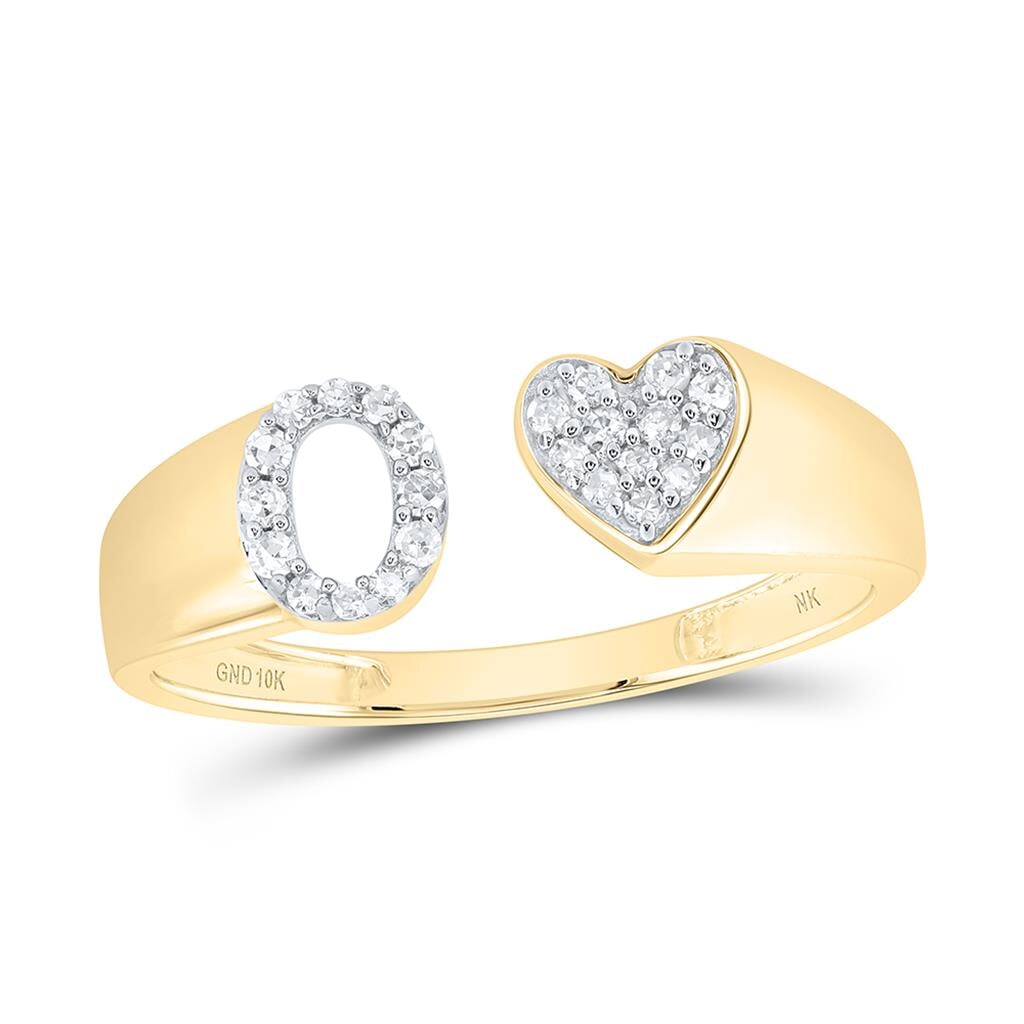 Womens Initial Letter Heart Diamond Ring 10K Gold O 10K Yellow Gold HipHopBling