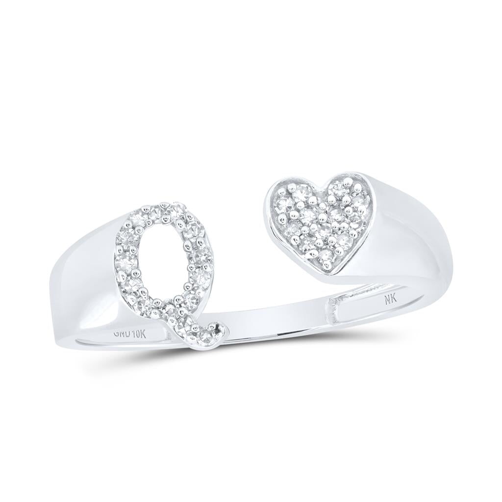 Womens Initial Letter Heart Diamond Ring 10K Gold Q 10K White Gold HipHopBling