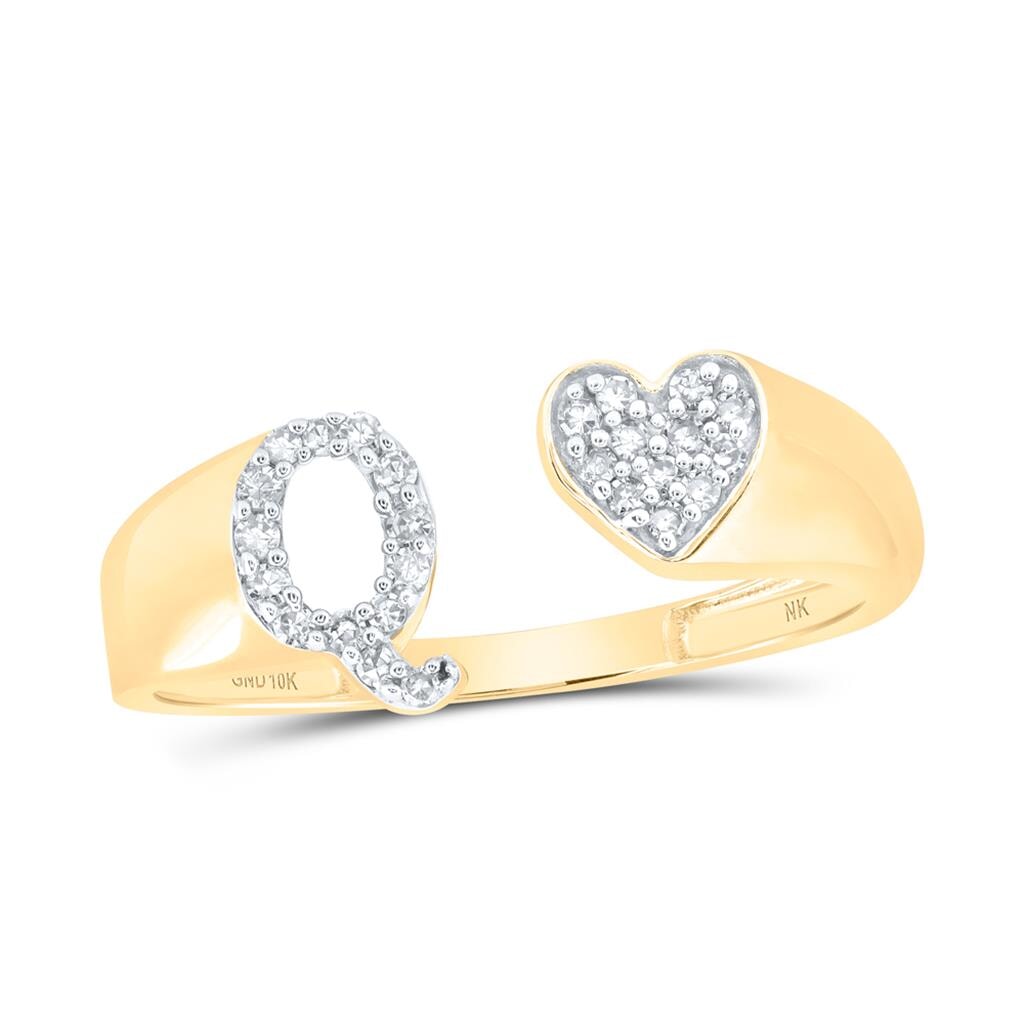 Womens Initial Letter Heart Diamond Ring 10K Gold Q 10K Yellow Gold HipHopBling