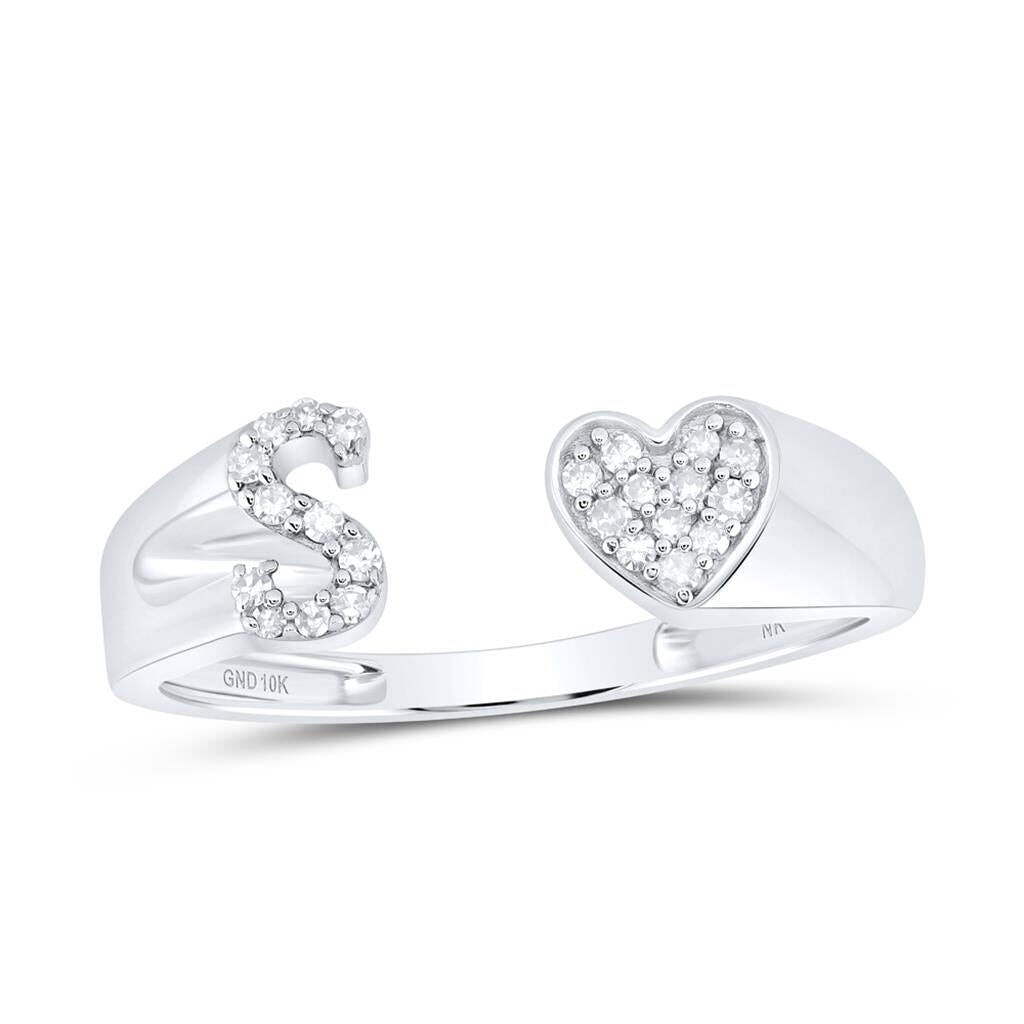 Womens Initial Letter Heart Diamond Ring 10K Gold S 10K White Gold HipHopBling