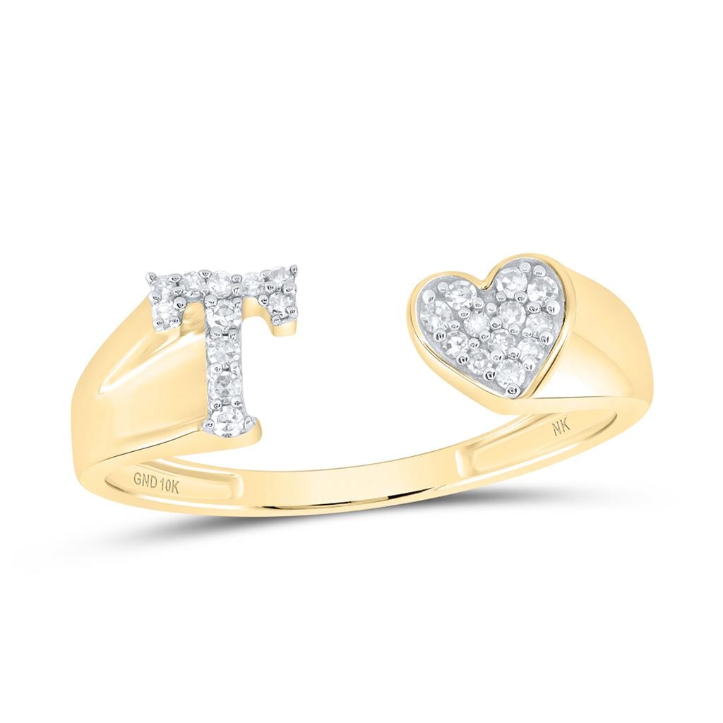 Womens Initial Letter Heart Diamond Ring 10K Gold T 10K Yellow Gold HipHopBling