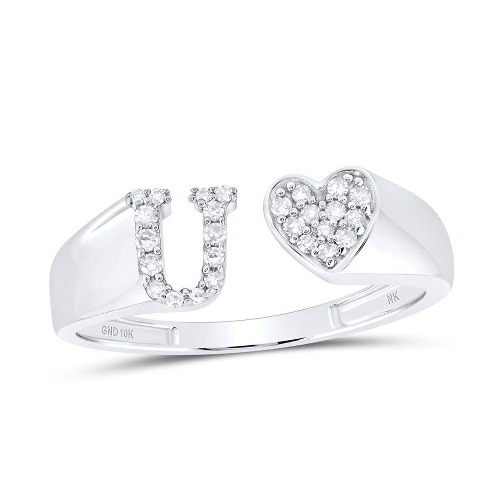 Womens Initial Letter Heart Diamond Ring 10K Gold U 10K White Gold HipHopBling