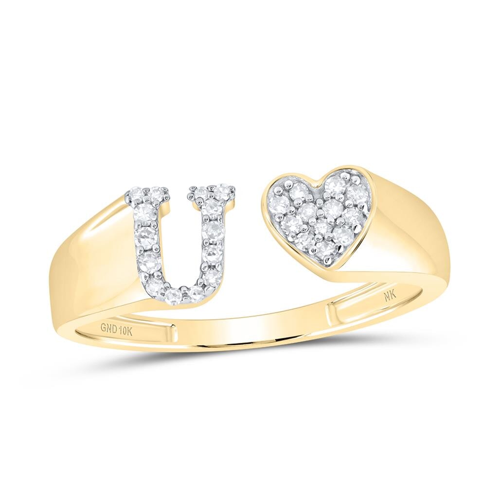Womens Initial Letter Heart Diamond Ring 10K Gold U 10K Yellow Gold HipHopBling