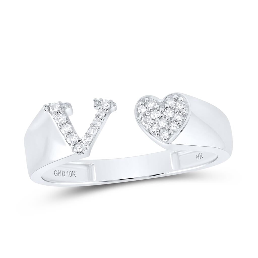 Womens Initial Letter Heart Diamond Ring 10K Gold V 10K White Gold HipHopBling