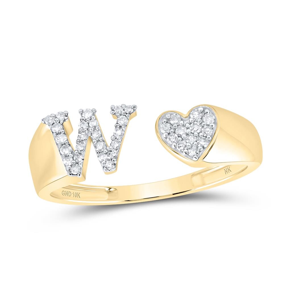 Womens Initial Letter Heart Diamond Ring 10K Gold W 10K Yellow Gold HipHopBling