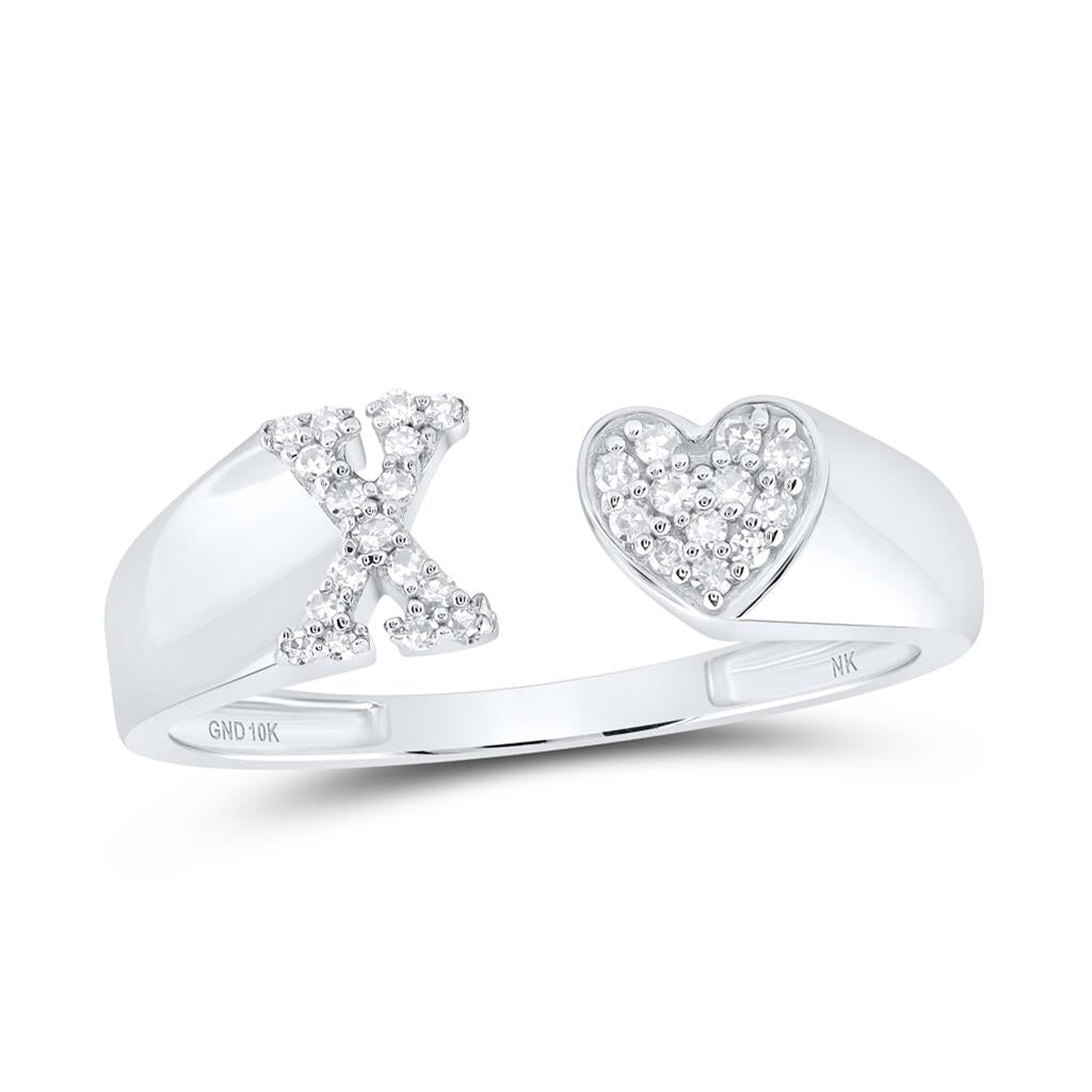 Womens Initial Letter Heart Diamond Ring 10K Gold X 10K White Gold HipHopBling
