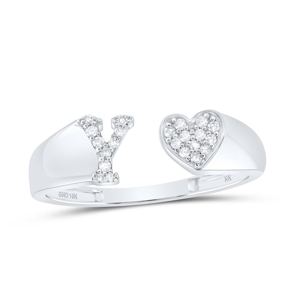 Womens Initial Letter Heart Diamond Ring 10K Gold Y 10K White Gold HipHopBling