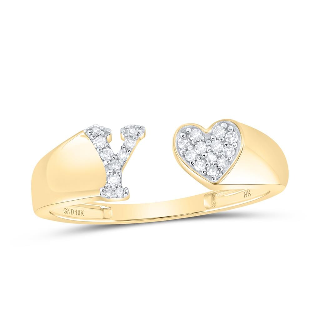 Womens Initial Letter Heart Diamond Ring 10K Gold Y 10K Yellow Gold HipHopBling