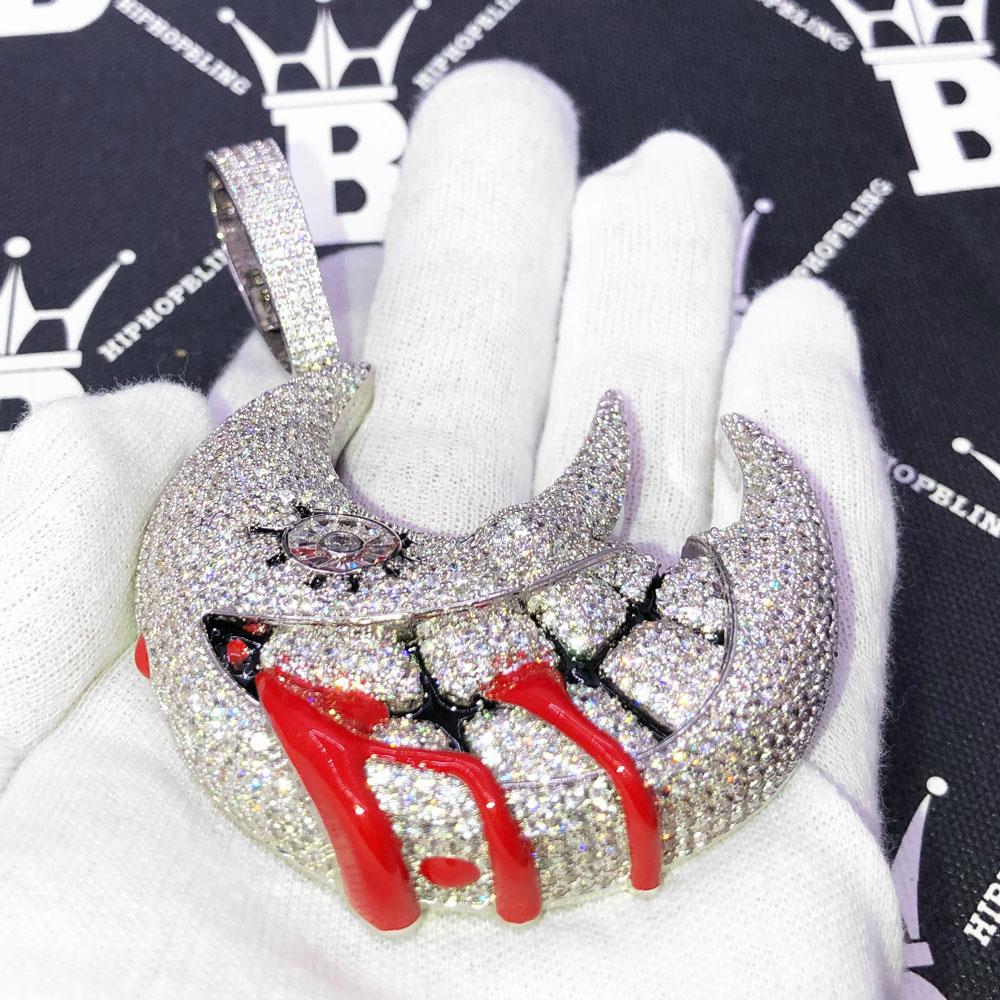 XL Blood Moon Iced Out Hip Hop Pendant White Gold HipHopBling
