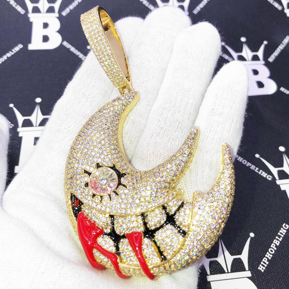 XL Blood Moon Iced Out Hip Hop Pendant Yellow Gold HipHopBling