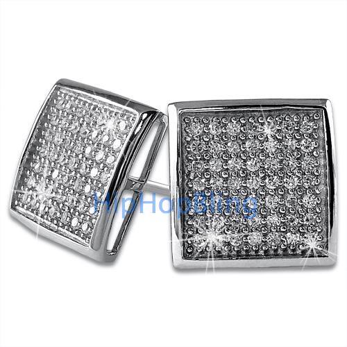 XL Deep Dish Box CZ Iced Out Micro Pave Earrings .925 Silver HipHopBling