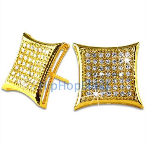 XL Kite Gold Vermeil CZ Micro Pave Earrings .925 Silver HipHopBling