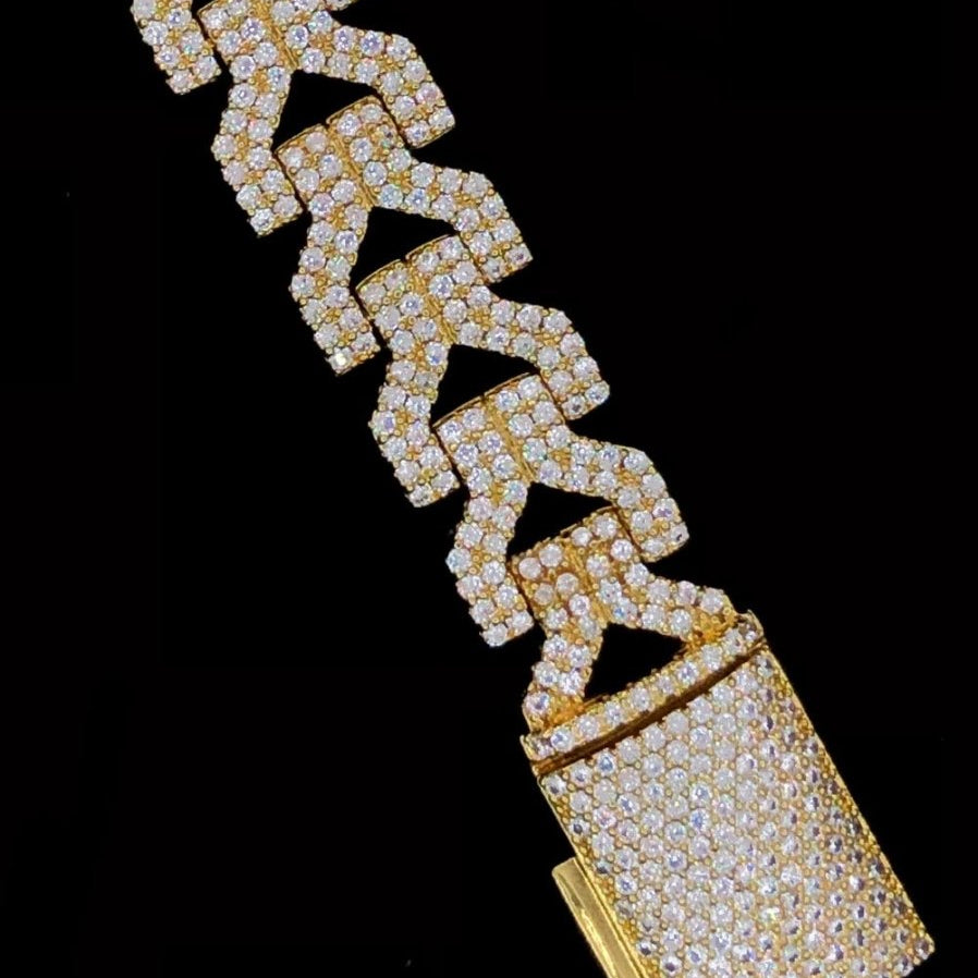 Y - Link CZ Iced Out Hip Hop Bling Bracelet Yellow Gold 7" HipHopBling
