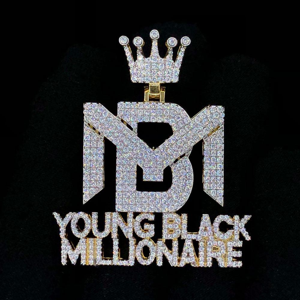 Young Black Millionaire Crown VVS CZ Hip Hop Iced Out Pendant Yellow Gold HipHopBling