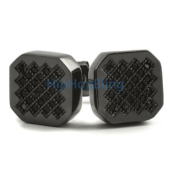Zig Zag Iced Out Black CZ Micro Pave Earrings HipHopBling